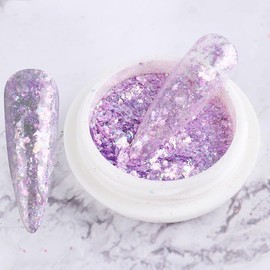 Nail polish glitter powder, Opal, European powder, cloud brocade powder, ice crystal, snow velvet powder, illusion, glitter, sparkling crystal for gel polishing nail art decoration (Purple)