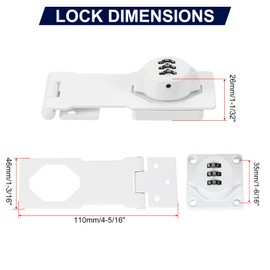 PATIKIL 4.5 Inch Cabinet Password Hasp Lock, 3-Digit Barn Door Lock Security Combination Latch Lock for Drawers Cabinets Small Doors, White