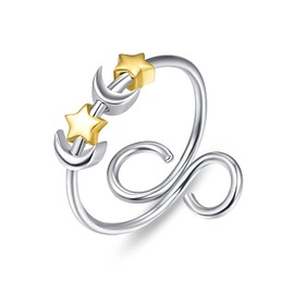 Moonstone/Heart/moon and star Ring925 Sterling Sliver Open Adjustable Beads Rotate Solid Rings Stackable Birthday Gift for Women Girls