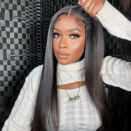 LRSICAL Wear and Go Glueless Wig Pre Cut Lace for Beginners Wigs Straight Lace Front Wigs Human Hair Upgraded No Glue 5x5 HD Lace Closure Wigs Human Hair Pre Plucked 180% Density 34 inch