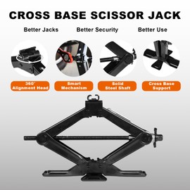BIG RED AST10202SR Torin Wide Base Cross Car Scissor Jack: Steel Portable Quick Lift Tire Jacks Include Ratchet Wrench for Car, Truck, Sedans and MPV, 1.5 Ton (3,000 lbs) Capacity, Black