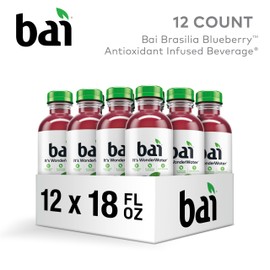 Bai Antioxidant Infused Water Beverage, Brasilia Blueberry, with Vitamin C and No Artificial Sweeteners, 18 Fluid Ounce Bottle, 12 Pack