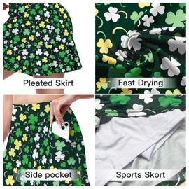 WOWENY Women's Athletic Tennis Skorts Summer Skirts for Women Running Golf Pickleball Skort Active Wear with Pockets(St-Patricks Day-306,M)