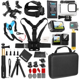 Hauyapie Accessories Kit for Go Pro 13 12 11 10 9 Black, 60M Waterproof Case Chest Mount Kits Glass Screen Protector Bundle Pack for Gopro Hero13 12 11 10 9 Camera