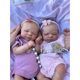 Anano Reborn Twins Girls, 18 Inch Lifelike Reborn Baby Dolls Silicone Full Body Realistic Newborn Baby Doll Twins That Look Real Life Baby Doll Reborns Twin Sisters