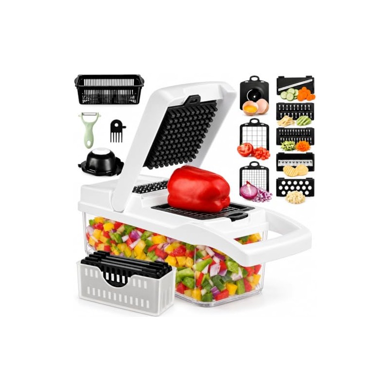 LSXD Cortador de Verduras, Picador Multifuncional 12 en 1, Blanco