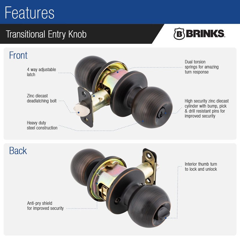 BRINKS Transitional Keyed Entry Door Knob - Tuscan Bronze Exterior