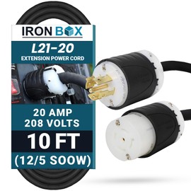 IronBox Electric NEMA L21-20 Extension Power Cord - 20A/208V, 12/5 SOOW - UL Listed Electrical Adapter - Heavy Duty Power Cable for Generator, Data Centers, Outdoor, RV & More (10 ft, Custom Built)