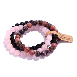SONNYX 3PCS Healing Crystal Stone Bracelets for Women Men Semi-Precious Gemstone Bracelets 8mm Round Beads Stretch Beaded Bracelet Jewelry Gifts(Pink)