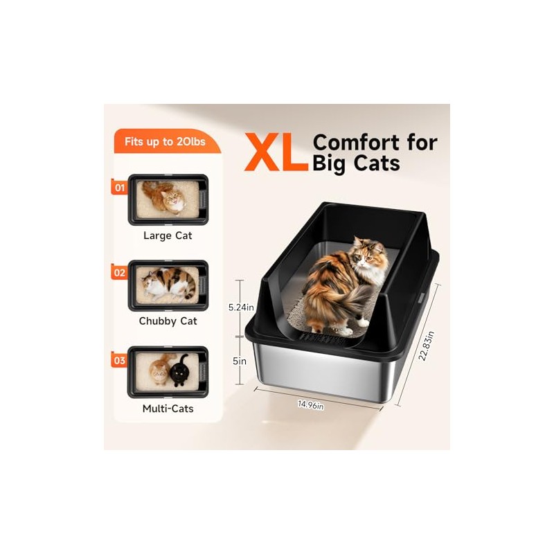 2 Pack XL Stainless Steel Litter Box with High Sides