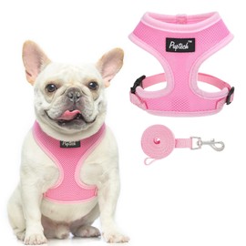 PUPTECK Soft Mesh Dog Harness and Leash Set Pet Puppy Cat Comfort Padded Vest No Pull Harnesses, Solid Pink, M