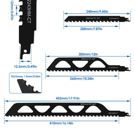 3Pcs Reciprocating Saw Blade Alloy Steel 2 TPI Teeth Tipped Cutting Recip Saw Blade Demolition Masonry Saw Blade Universal Brick Cutting Saw Blade for Porous Concrete Brick US