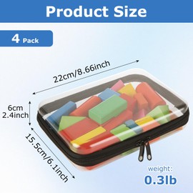 YAYODS 4 Pack Clear Hard Shell Zipper Case Black Hard Plastic Zipper Pouches, Toy Storage Bins, Portable Travel Organizer Cosmetic Bag, 8.7 x 6.1 x 2.4 Inch, black