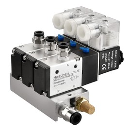 Heschen Electrical Pneumatic Triple Solenoid Valve, 3V210-08, AC24V, PT1/4'' Port, 3/2 Way, Manifold Base Muffler Quick Fittings Set