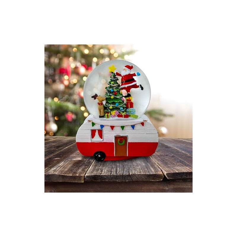 Santa Decorating Tree Snow Globe on Camper by The San