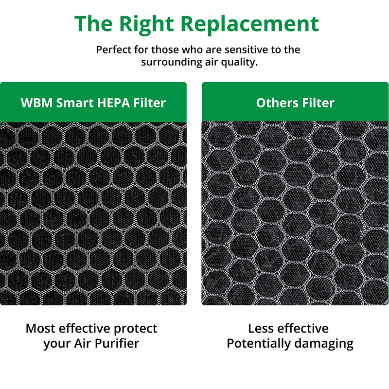 WBM SMART Air Purifier Replacement Filter, 3-in-1 True HEPA, High-Efficiency