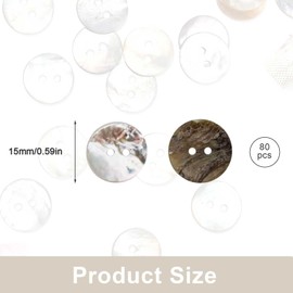 ZIJANG Pack of 80 Mother of Pearl Buttons, Shimmering Natural Shell Buttons, Sewing Buttons for Cardigans, Clothing, Shirt Buttons, Sewing and Crafts (15 mm)