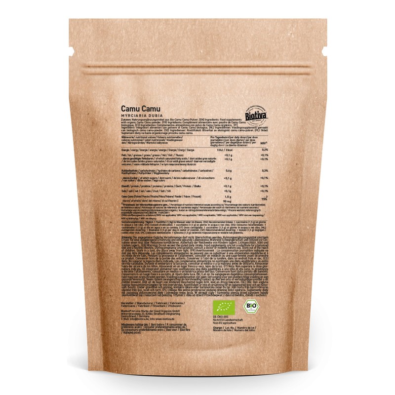 Biotiva Camu Camu Organic Powder 250 g - Natural Vitamin