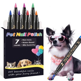 Cherocito Dog Nail Polish Pens Quick Dry,7 Colors Safe Dog Nail Polish Set to DIY Pretty Nails, Ideal Gifts for Dogs Cats Light Dark Nails, Odorless, Non-Toxic, Water-Based Pet Nail Accessories Set