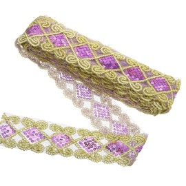 uxcell 11 Yards Sequins Trim Ribbon 2.4 Inch Lace Gold Edge Sequins Gimp Braid Trim Paillette Fabric Flat Trims Strips for Crafts Sewing Clothes Home Party Decoration, Light Purple