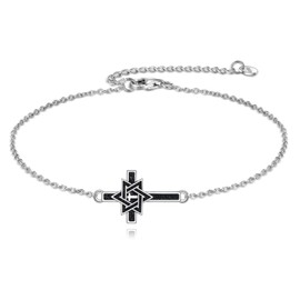 ANGSAU Star of David Cross Bracelet Sterling Silver Jewish Star Bracelet Judeo Christian Religious Jewelry Gift for Men Women
