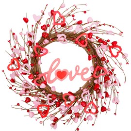 20 Inch Valentine's Day Wreath for Front Door Valentine's Day Decorations Artificial Red Pink Heart Wreaths Valentine's Day Gift for Anniversary Wedding Party Wall Window Home Decor