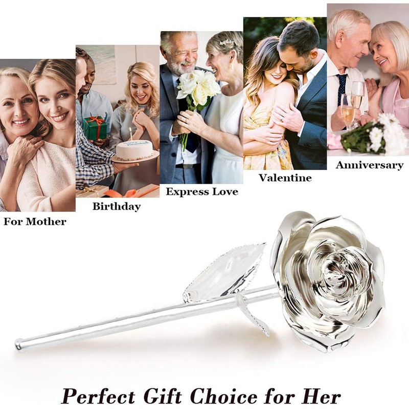 24k Gold Rose Flower Long Stem Straight Handle Ornament Handcrafted