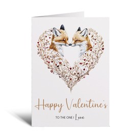 Postcard Prints - Valentine's Day Card for Wife or Husband - The One I Love - Unique Fox Heart Design - Elegant White 5x7 Inch - 1 Card