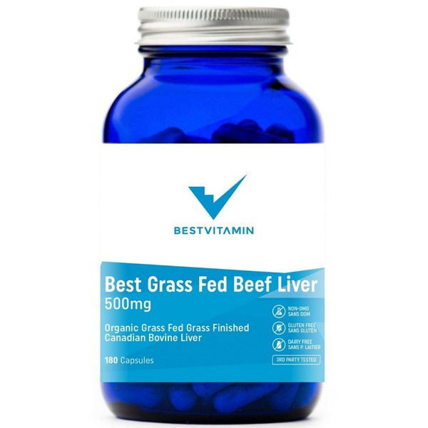 BestVitamin Best Grass-Fed Beef Liver 500mg, 100% Pure, No Fillers, 180 Capsules