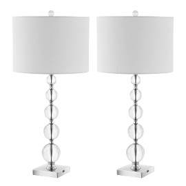 SAFAVIEH Lighting Collection – Set of 2 Liam Stacked Crystal Ball 29-Inch Table Lamps with USB Ports, LED Bulbs Included, Bedroom Living Room Home Office (LIT4112A-SET2-U)