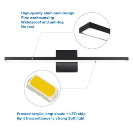 Ralbay 24 inch Dimmable Black LED Modern Vanity Light 24W Frosted Aluminum for Bathroom Vanity Lighting Fixtures Cool White 6000K