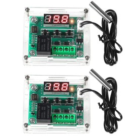 2PCS W1209 Temperature Controller Module,LED Display Digital Thermostat Module with Case DC 12V Digital Electronic Temperature Temp Control Module Switch with Waterproof NTC Probe -50~110℃(Red)