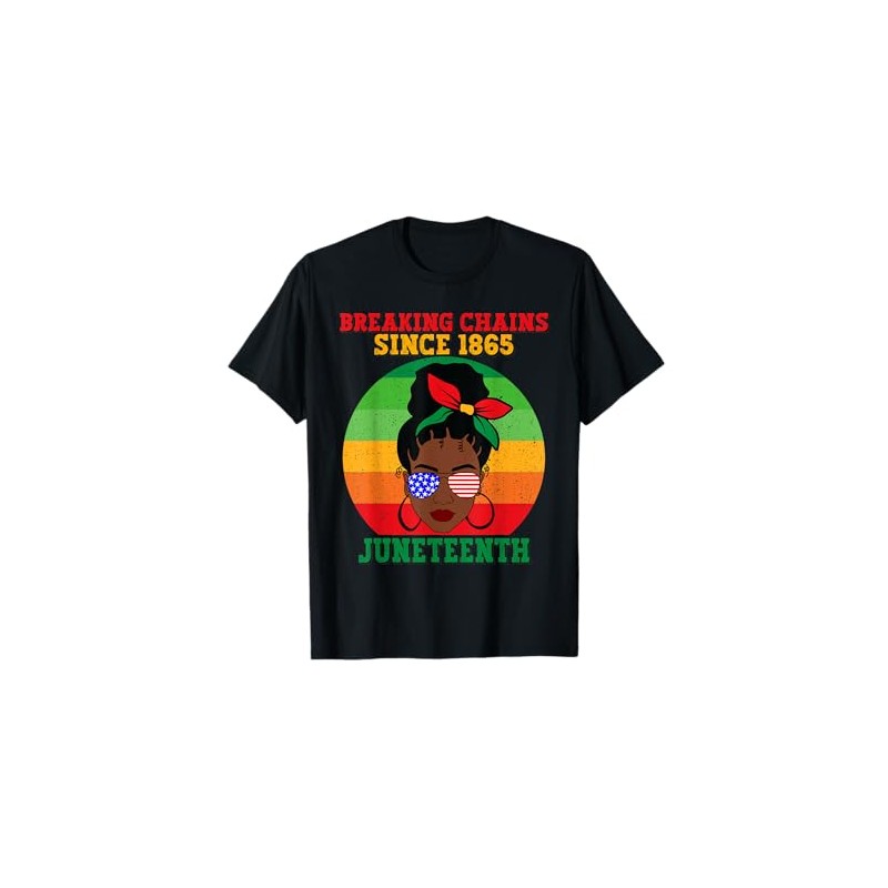 Messy Bun Juneteenth Breaking Chains Bandana Afro Sunglasses T-Shirt