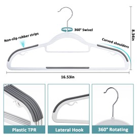 LMTrystFit 30-Pack Plastic Clothes Hangers, Space Saver, Non Slip, 360° Swivel Hook, 0.2 Inches Slim, Sturdy Heavy Duty Coat, Durable Hangers for Suits, White and Dark Gray