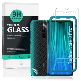 Ibywind Screen Protector for Redmi Note 8 Pro,[Pack of 2] with Camera Lens Protector,Back Carbon Fiber Skin Protector,Including Easy Install Kit