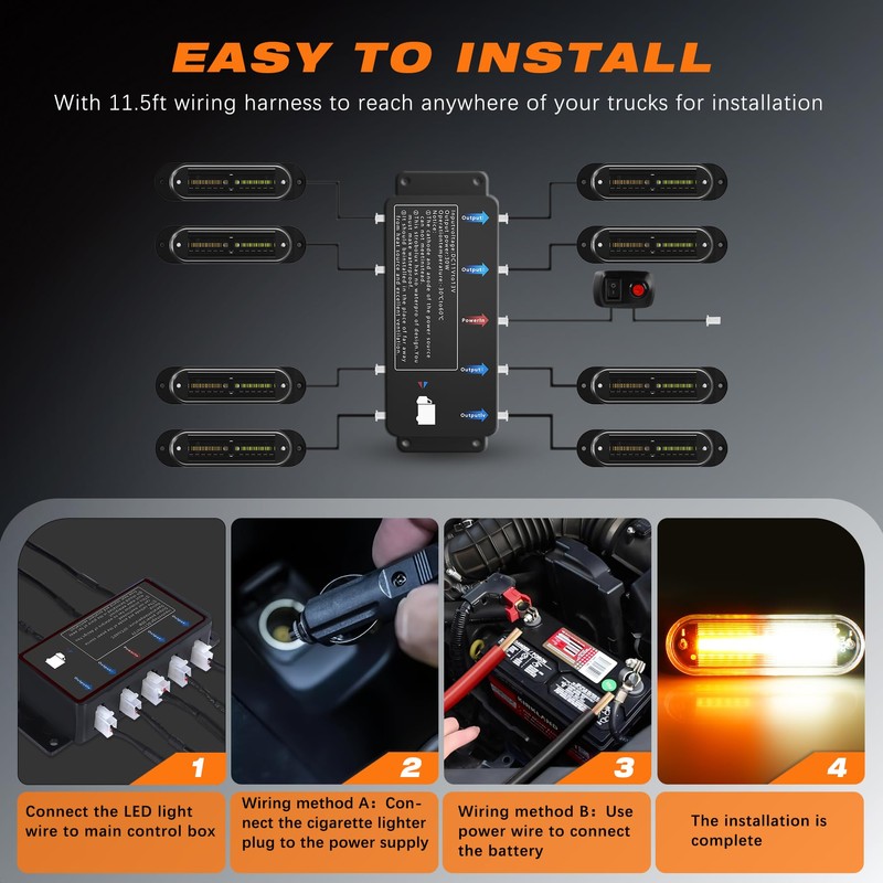 DOXMALL LED Amber White Strobe Light For Trucks,8Pcs Emergency Grill