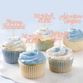 Keaziu - Juego de 24 adornos para cupcakes de jubilación oficialmente jubilados, sin zona de trabajo, para fiestas de cumpleaños, decoración de pasteles, color oro rosa