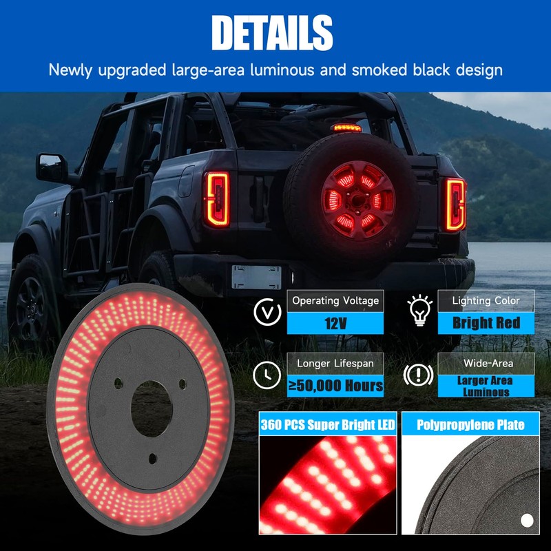 SUPAREE Spare Tire Brake Light for Fo-rd Bronco 2021-2024,Smoke Black