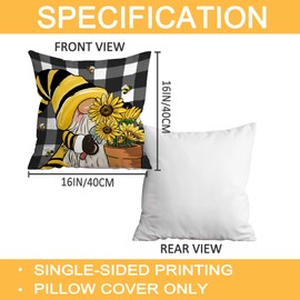 FUTBU Sunflower Pillow Covers, Sunflower Decor Gnomes Pillow Covers 16x16 Set of 4, Sunflower Decorative Black Buffalo Plaid Gnomes Throw Pillow Covers for Couch Sofa Living Room Indoor Outdoor