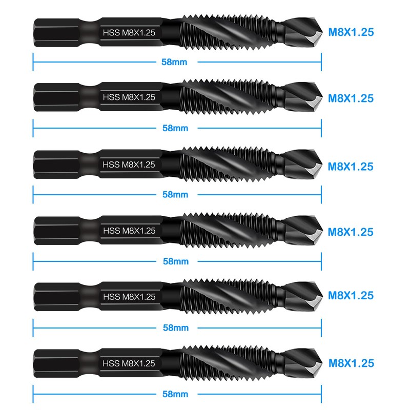 DKIBBITH 6 Packs M8 Drill & Tap Bit Set, Combination