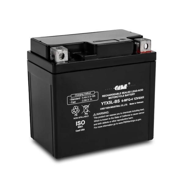 YTX5L-BS 12V 4AH Battery Replacement for ES5L-BS, PTX5LBS, PTX5L-BS