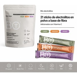 Electrolitos en Polvo Sin Azúcar Surtido de Sabores 21 Sticks Con fibra soluble, electrolitos y vitamina C. Sin gluten, 0 carbohidratos, sin colorantes artificiales. Endulzado con monk