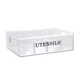 Xbopetda Silverware Organizer, Clear Plastic Cutlery Drawer Organizer, Stackable Silverware Holder, 4 Compartments Flatware Organizer Utensil Holder, Silverware Tray for Fork Knife Spoon - Clear