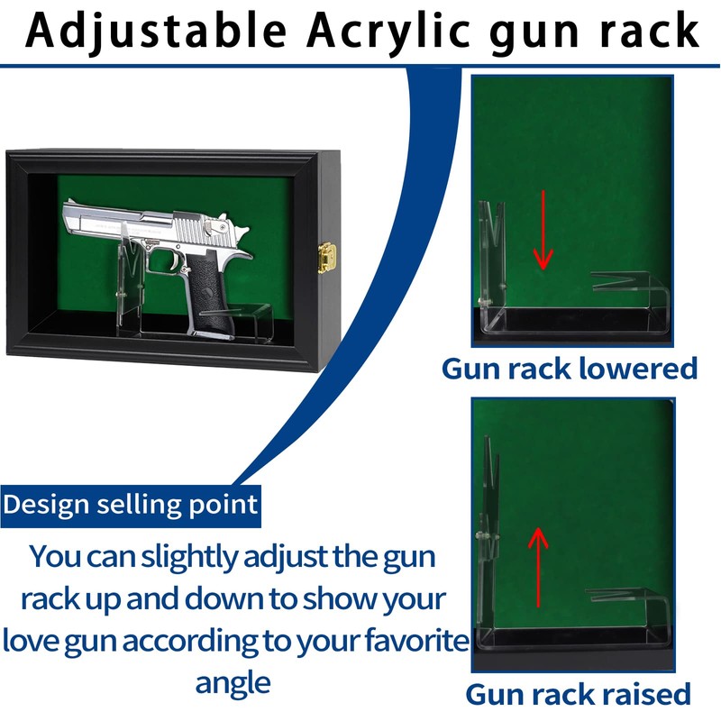 Medikaison Handgun Pistol Revolver Gun Display Case Wall Mount Lockable