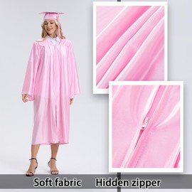 TngHui Unisex Shiny Pink Graduation Gown Cap with Tassel 2024 2025 Year Charm for High School and College Graduates Size 48(5'3"-5'5"