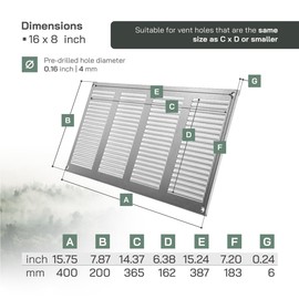 Vent Systems 16" x 8" Inch Brown Metal Air Vent Cover - Louvered Wall Grille with Built-in Mesh Screen - Weather Resistant HVAC Duct Cover for Exhaust and Supply in Home, Garage - Indoor & Outdoor Use
