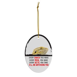 Every Snack You Make I'll Be Watching You Tan Bearded Dragon Christmas Ornament - Funny White Oval Ceramic Decoration Gifts for Dragon Lovers