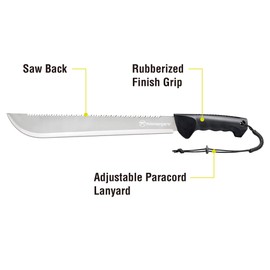 Kilimanjaro 21 Inch Stainless Steel Machete with Serrated Back and Black Finish, Outdoor Survival, Cutting, Hiking, Camping, Outdoor Adventures - 910040