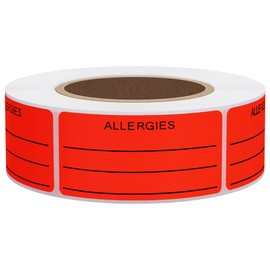 Hybsk Allergies Sticker Fluorescent Red Allergy Stickers/1"x2" Write on Label Total 500 Per Roll (Fluorescent Red)