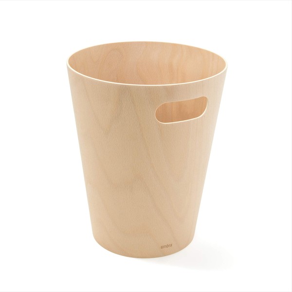 Umbra Woodrow 2 Gallon Modern Wooden Trash Can, Wastebasket, Garbage Can or Recycling Bin for Home or Office, Natural